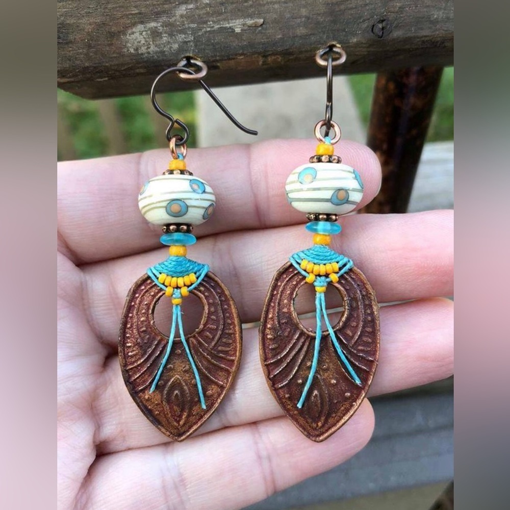 Copper & lampwork Earrings by Meridy Migchelbrink